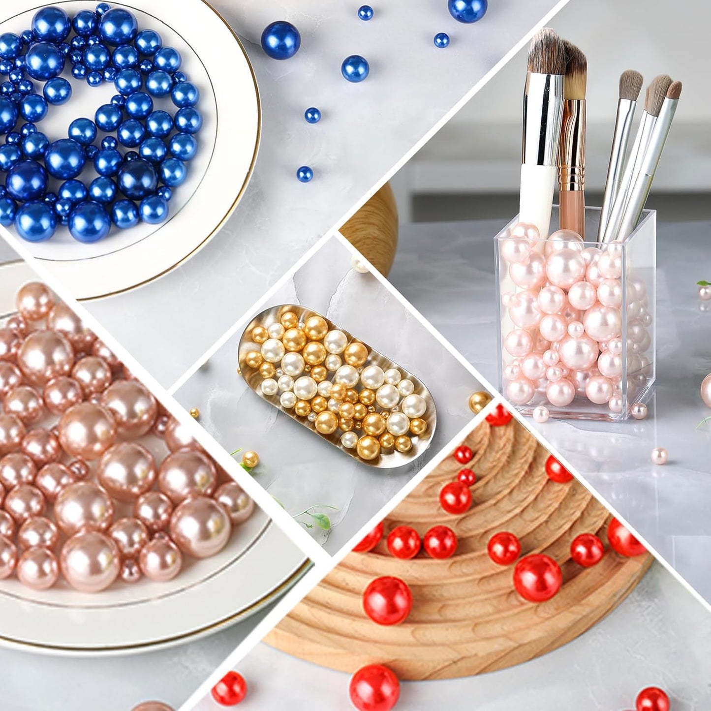 260Pcs Lightpurple Glossy Beads for Centerpiece Decor, Artifical Pearls Vase Filler, Makeup Brush Beads, No Hole Round Pearl Beads for Wedding Birthday Christmas Party Home Decor(18mm 14mm 6mm)