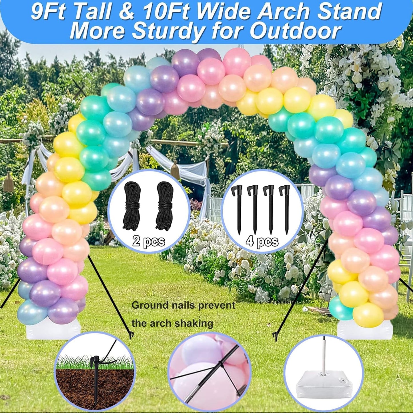 Balloon Arch Kit and Balloon Pump, 10FT Width 9FT Height Adjustable Balloon Arch Stand with NEW DESIGNED 2 Balloon Stands Water Fillable Bases for Wedding Anniversary Mother's Day Party
