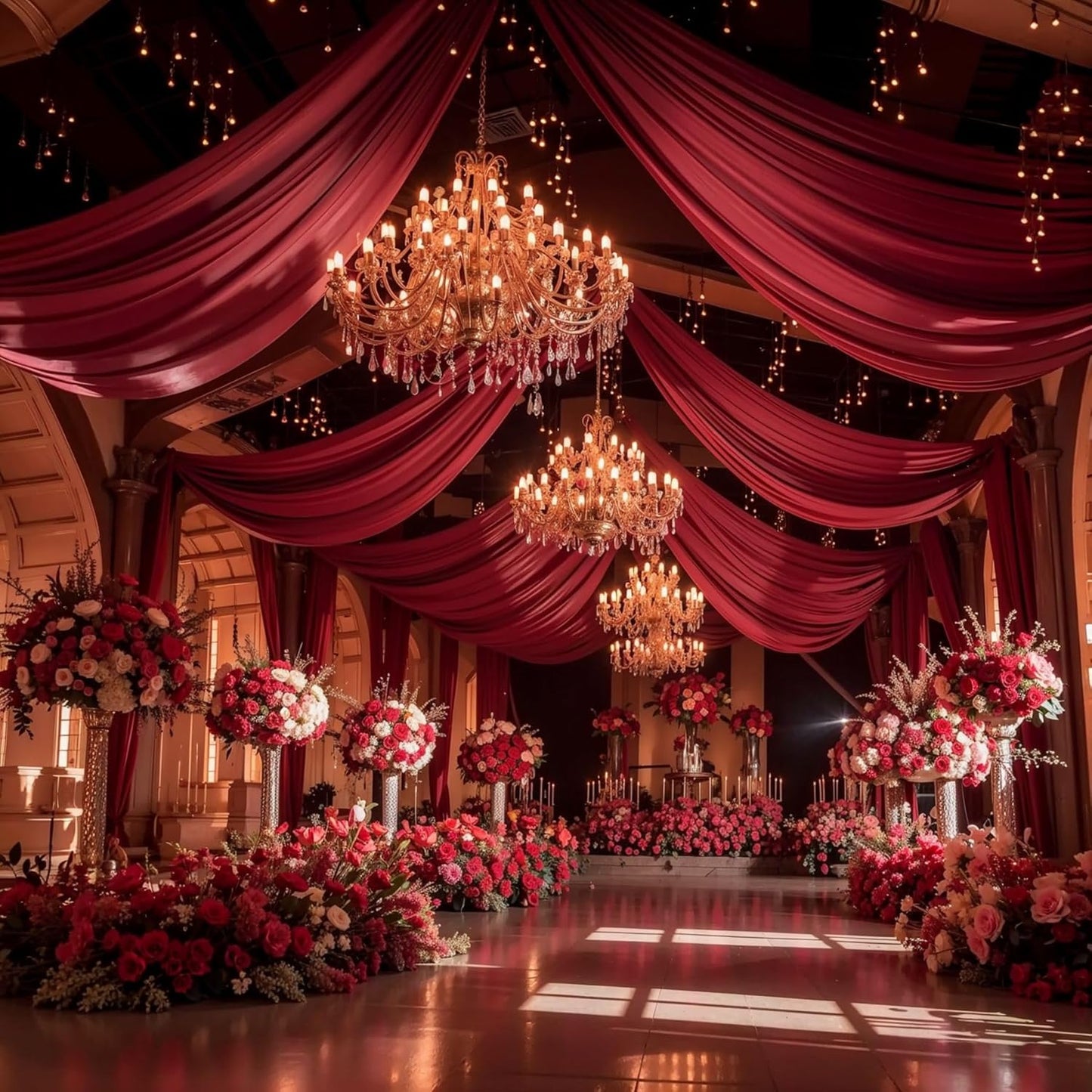 Wedding Arch Draping Fabric, 1 Panel 18FT Burgundy Sheer Backdrop Curtain Chiffon Fabric Drapery Voile Scarf Draping Panels for Wedding Archway Ceremony Curtain Valance Party Decoration