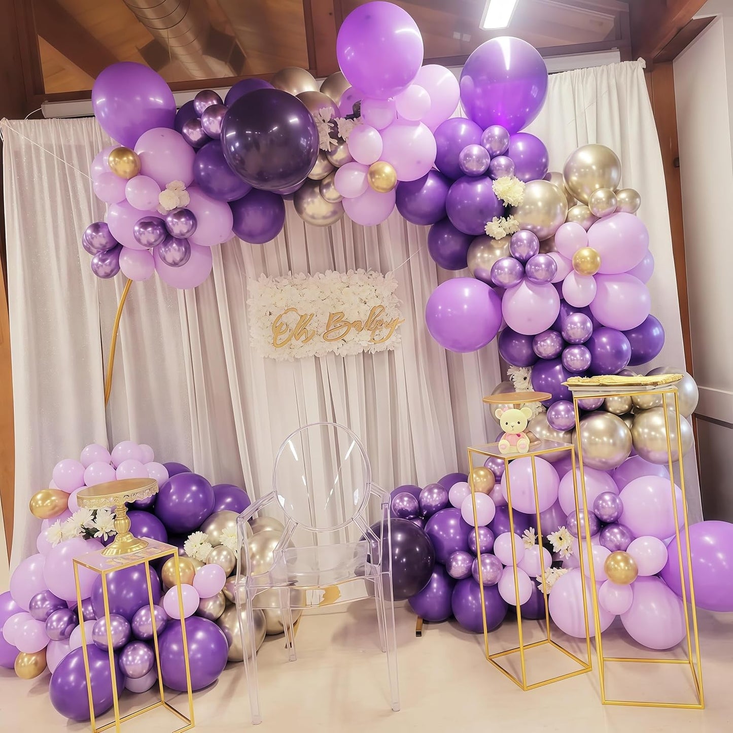 Purple and Gold Balloons, 12 Inch 35PCS Dark Pastel Purple Lavender Balloons with Metallic Gold Confetti Balloon for Girls Women Wedding Baby Shower Butterfly Princess Theme Birthday Party Decorations