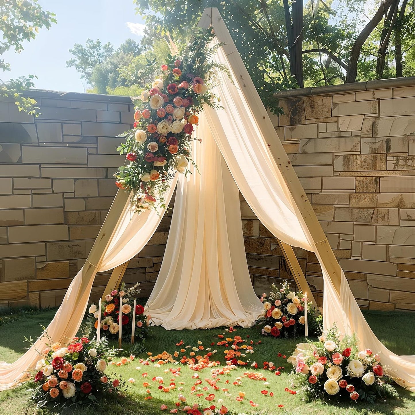 Champagne Wedding Arch Draping Fabric 2 Panels 30'' x 20FT Champagne Drapes Sheer Fabric Backdrop Arch Draping Fabrics for Wedding Ceremony Birthday Party Bridal Shower Decoration