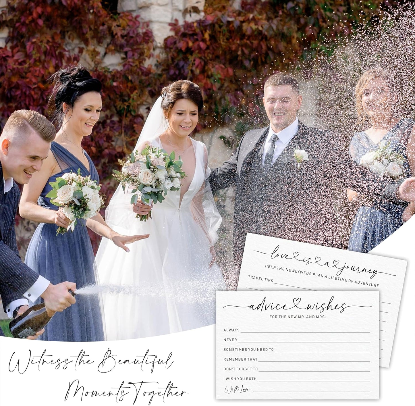 Wedding Advice Cards -Pack Of 30 Wishes For The New Mr & Mrs Wedding,Love Is A Journey Cards - Bride and Groom Newlyweds Bridal Shower Party Decoration,Games(White) - A01