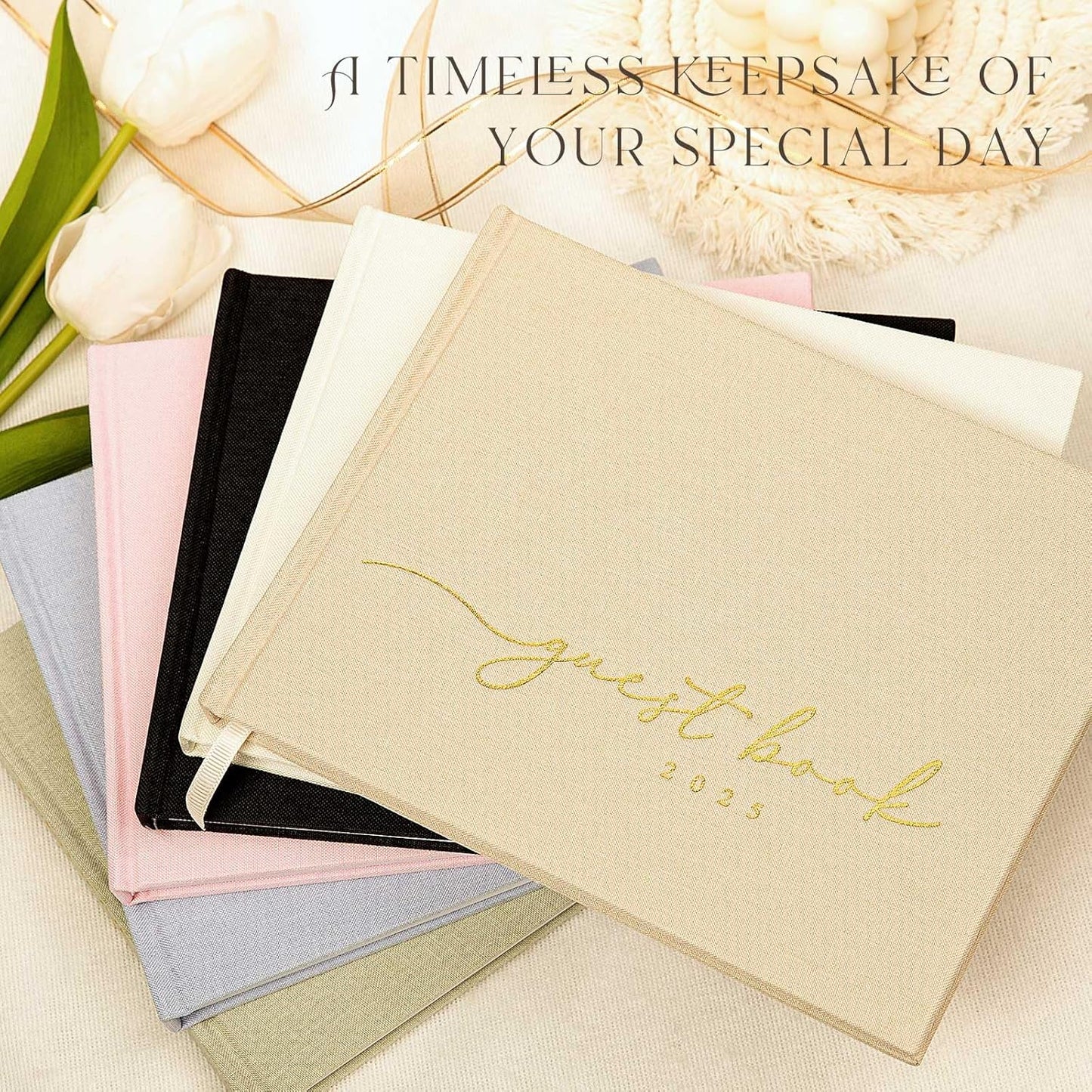 Lanpn Wedding Guest Book 2025 - Linen Hardcover Polaroid Guestbook Wedding Reception with 108 Blank Pages for Sign in and Photos - Guest Book for Wedding Bridal Shower Baby Shower Party (Pink)