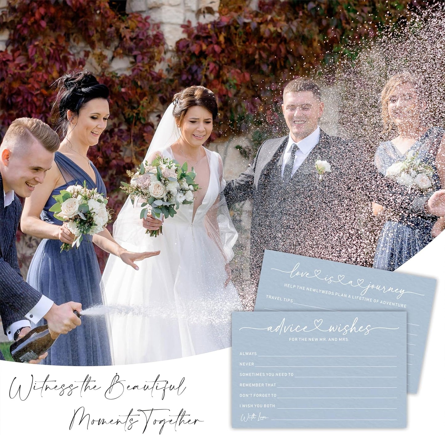 Wedding Advice Cards -Pack Of 30 Wishes For The New Mr & Mrs Wedding,Love Is A Journey Cards - Bride and Groom Newlyweds Bridal Shower Party Decoration,Games(Blue) - A02