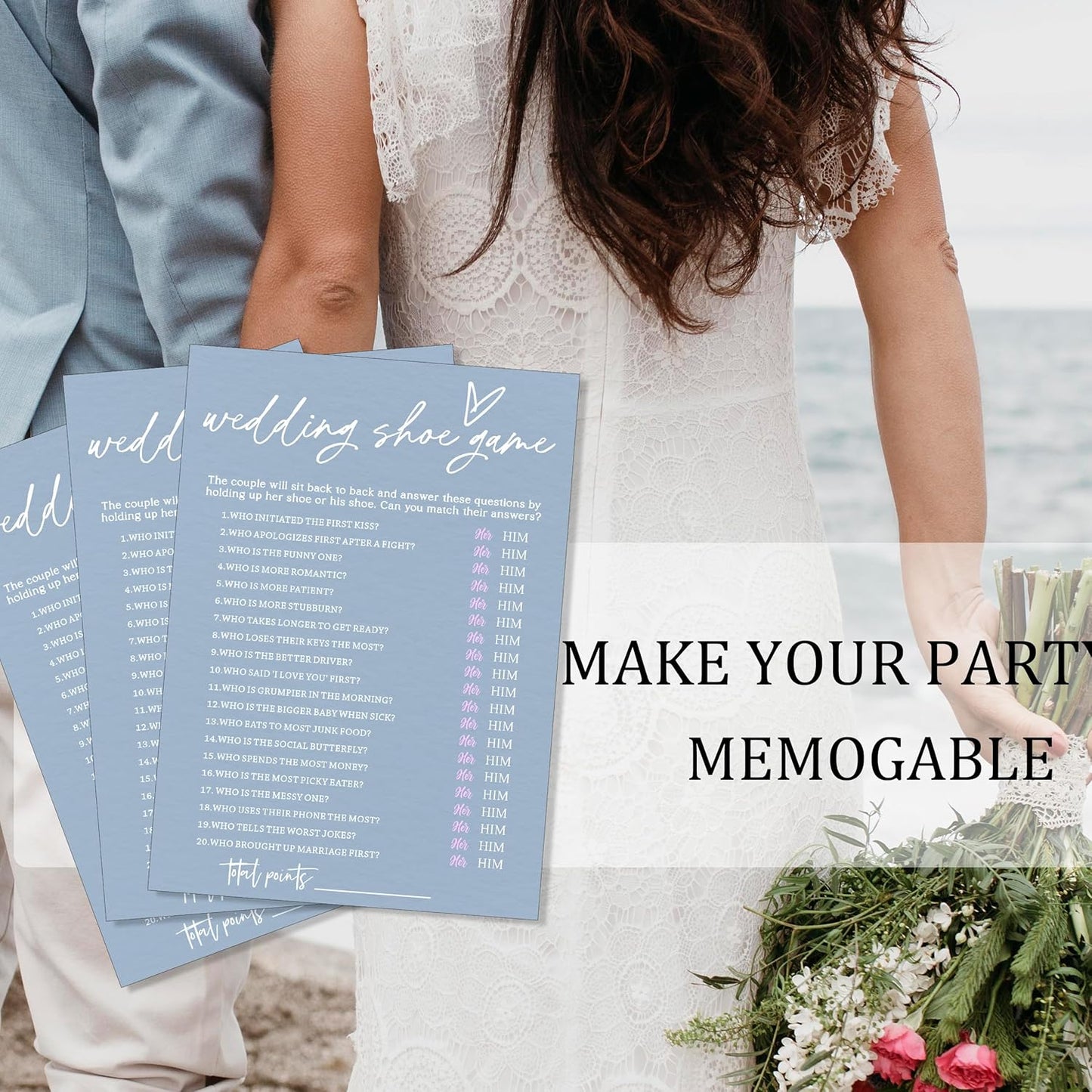 Fun Wedding Games Set - 25 Bridal Shower Games Cards, Engaging Bridal Party Entertainment for Wedding Shower, Engagement Party & Reception Fun a Must-Have for Minimalist Newlywed Game - B06
