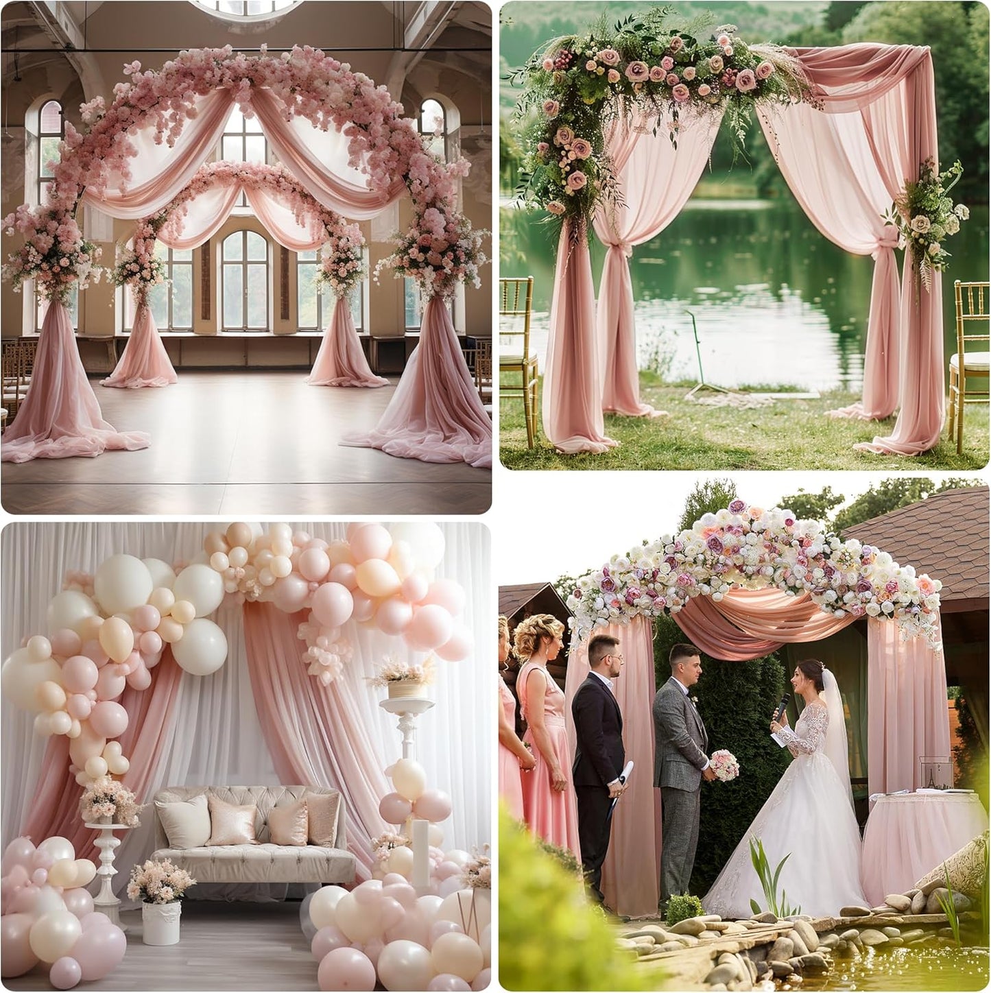 Wedding Arch Draping Fabric 6 Panels 28.7" x 20FT Dusty Rose Sheer Chiffon Backdrop Drapes for Wedding Ceremony Birthday Party Bridal Shower Outdoor Decoration