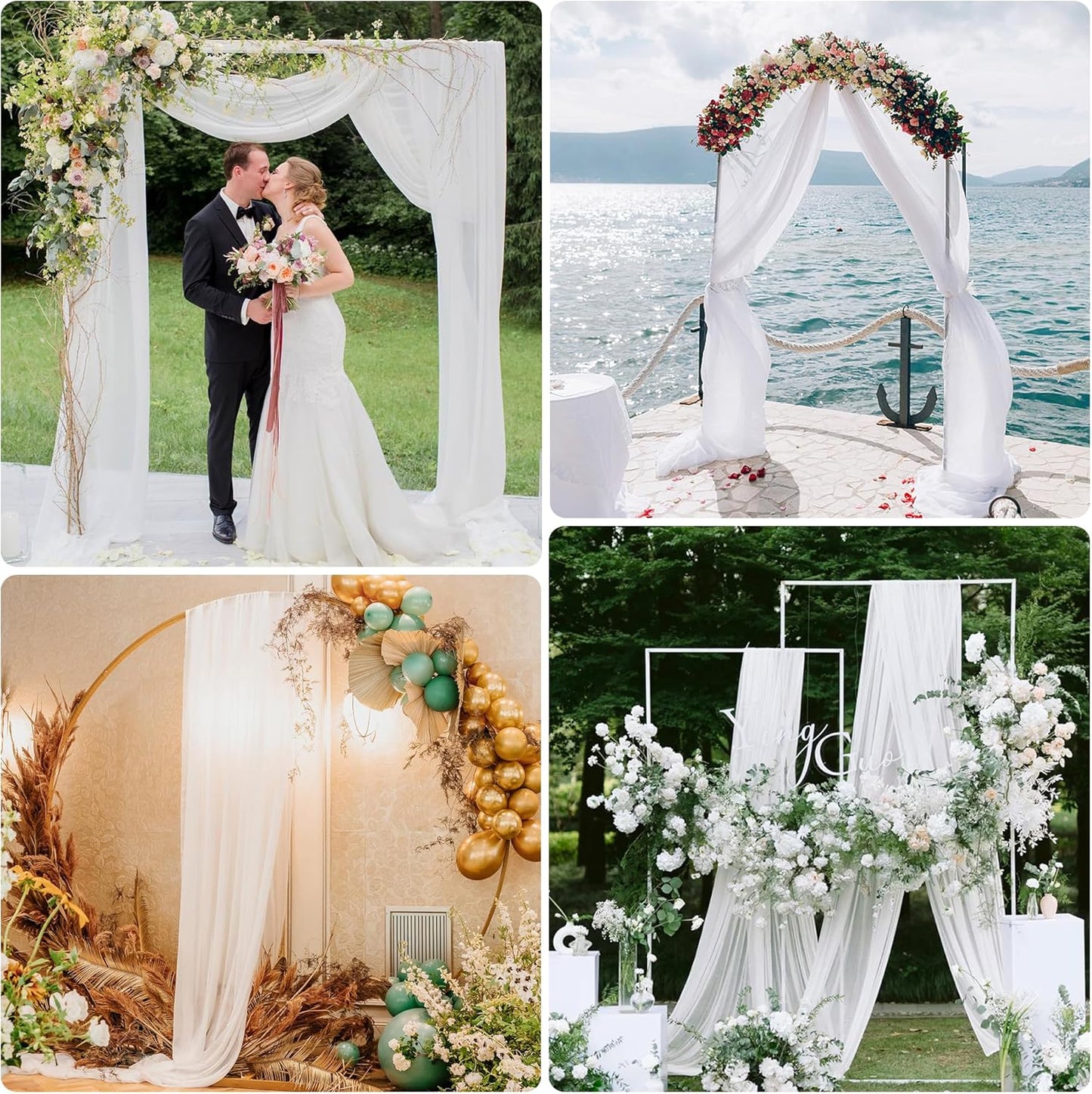 Wedding Arch Draping Fabric 3 Panels 28.7" x 20FT White Sheer Chiffon Backdrop Drapes for Wedding Ceremony Birthday Party Bridal Shower Outdoor Decoration