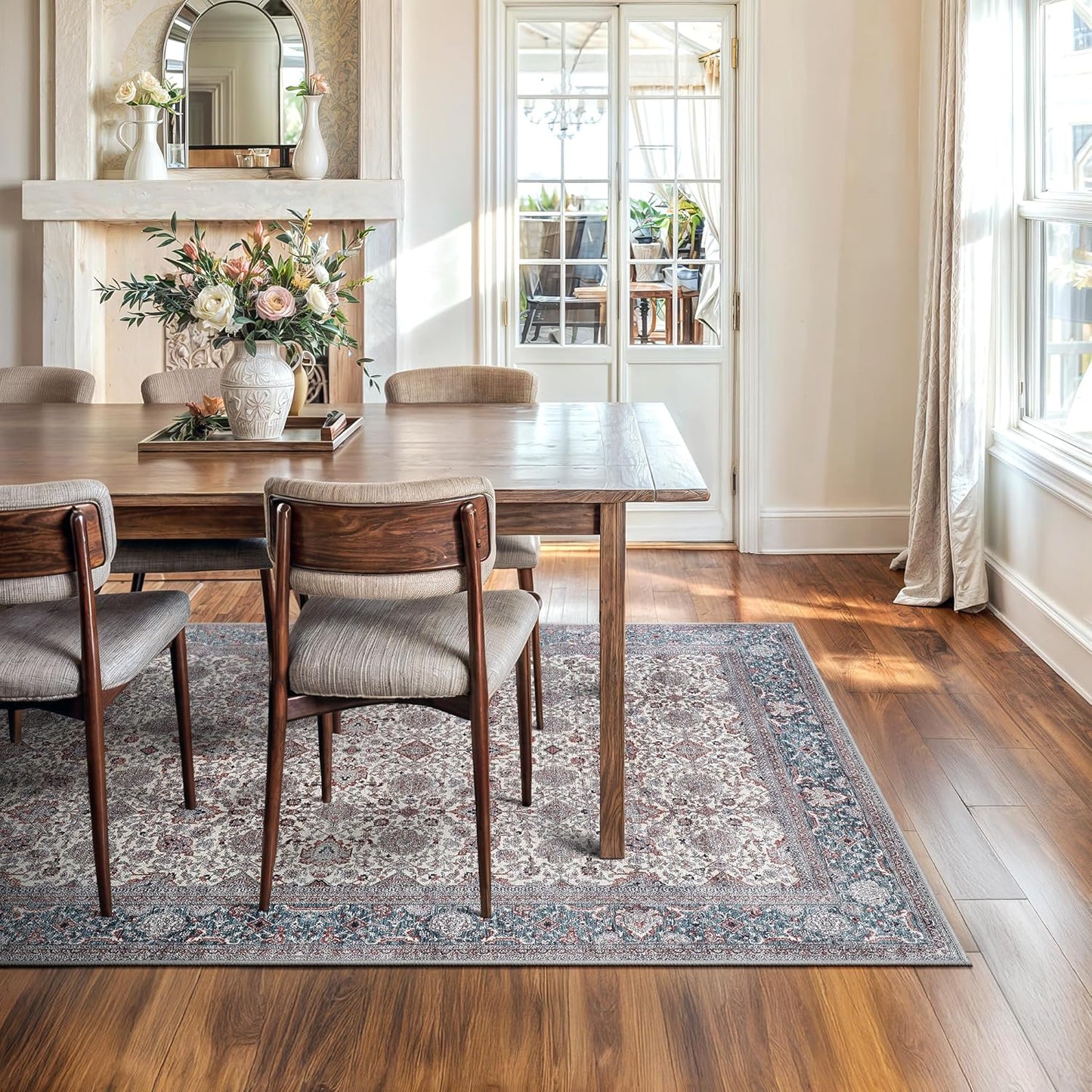 Bloom Rugs Washable Non-Slip 6' x 9' Rug - Teal/Blue/Beige Traditional Oriental Area Rug for Living Room, Bedroom, Dining Room, and Kitchen - Exact Size: 6' x 9'