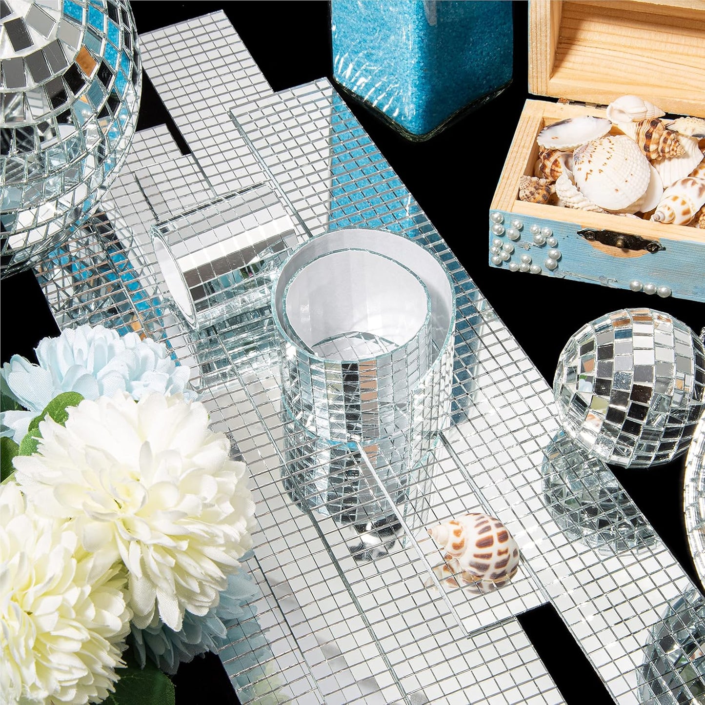 PP OPOUNT 7080 PCS Disco Ball Tiles, 5 x 5 mm Self-Adhesive Mini Mirror Tiles for DIY Craft Decoration, Art Collage, Indoor Outdoor Decoration (Silver)