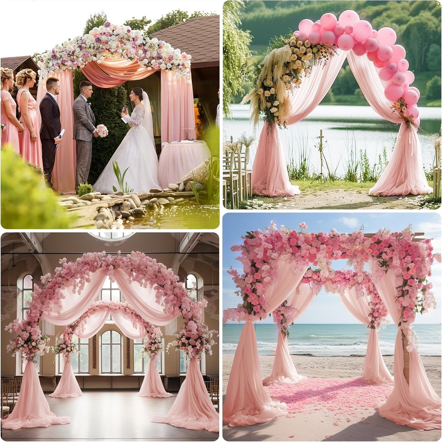 Wedding Arch Draping Fabric 3 Panels 28.7" x 20FT Blush Sheer Chiffon Backdrop Drapes for Wedding Ceremony Birthday Party Bridal Shower Outdoor Decoration