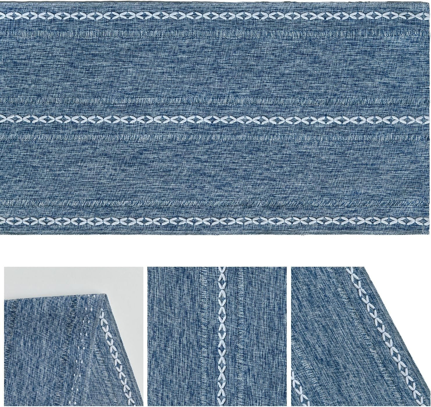 Artoid Mode Blue Rustic Cotton Linen Table Runner, Seasonal Embroidered Hollow Kitchen Dining Table Decoration for Home Party Decor 13x72 Inch