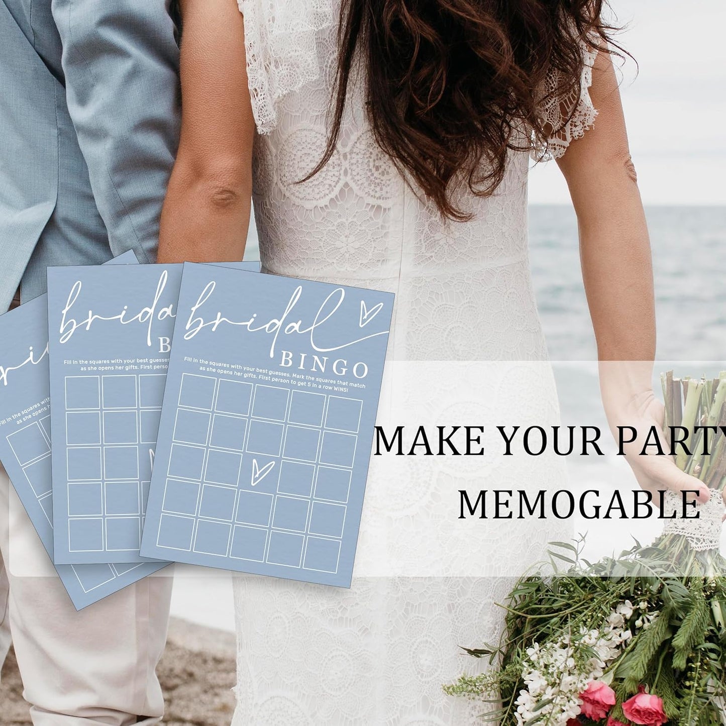 Fun Bridal Shower Bingo Games Set with Blank Squares to Wedding Guest Book idea Bride’s Gifts, Fun Wedding Shower Games Activity for 25 Guests Minimalist White Newlywed Party Supplies - B14