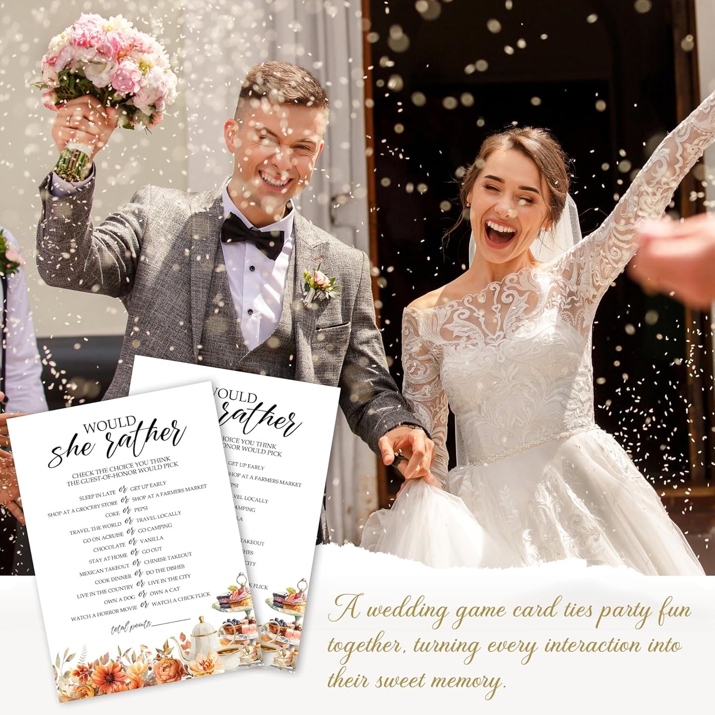 Fall Bridal Shower Games Cards, Would She Rather Wedding Bachelorette Party Games, Fall in Love Bridal Shower Decorations, 25 Cards, G01