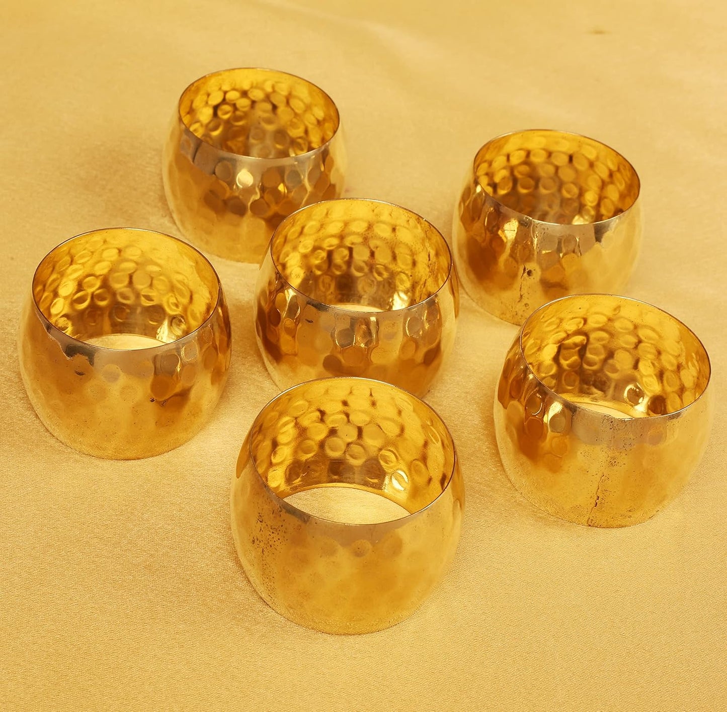 Gorgeous Perfect Hand Hammered Large Size Gold Color Party Dining Table Napkin Holders (Set of 6)