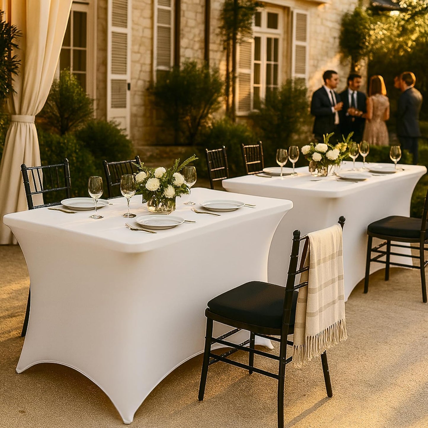 Stretch Spandex Table Covers 6FT, Pack of 2 Fitted Tablecloths for Rectangle Tables, Stretchy Wrinkle Resistant Folding Table Cover, White