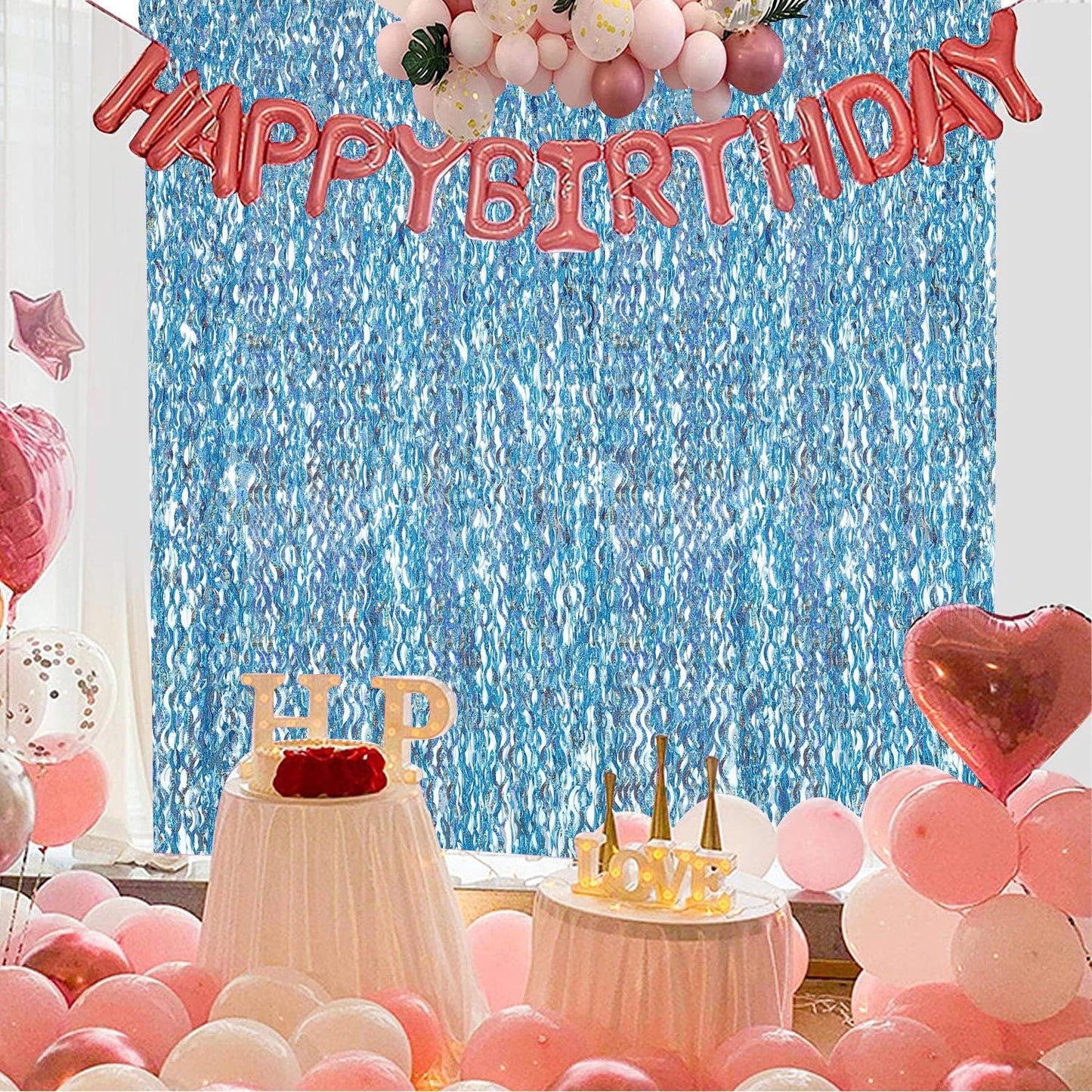 3 Pack 3.3 ft x 6.6 ft Tinsel Foil Fringe Curtain Blue - Foil Fringe Backdrop Wall Curtains for Baby Shower,Mermaid,Under The Sea,Ocean,Frozen Party Decorations
