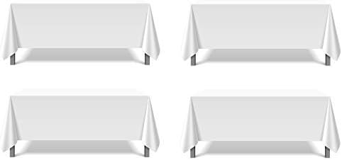Pomp Pure White 70" x 120" Poplin Polyester Tablecloth (4 Pack) | Wrinkle + Stain Resistant Easy Care Premium Fabric | Fits 6FT or 8FT Rectangle Table