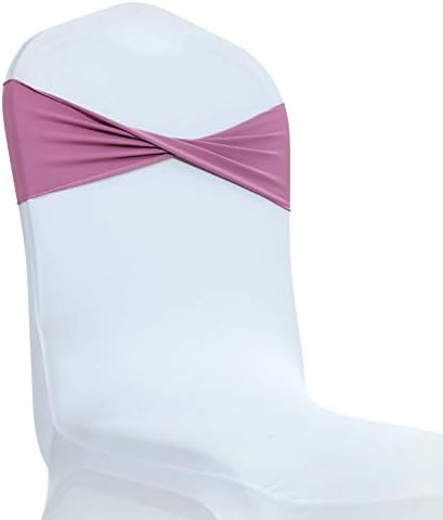 VDS Pack of 10 PCS | Dusty Pink | Spandex Chair Sashes Bows Without Buckle | Stretch Elastic Banquet Universal Folding Chair Band Tie with for Wedding Party Conference Celebration Event Decoration