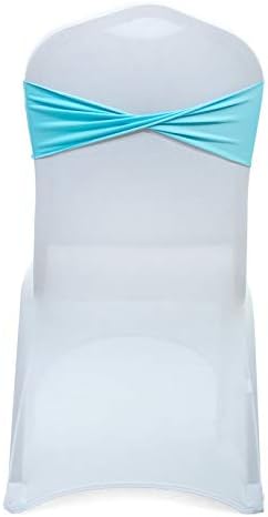 VDS Pack of 300 PCS | Aqua Blue| Spandex Chair Sashes Bows Without Buckle | Stretch Elastic Banquet Universal Folding Chair Band Tie with for Wedding Party Conference Celebration Event Decoration