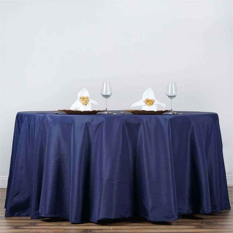 Efavormart Round Tablecloth, 132 Inch Stain & Wrinkle Resistant Washable Table Cloth, Decorative Polyester Fabric Table Cover for Banquet, Wedding, Dining- Navy Blue