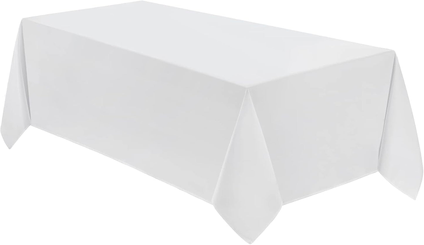 VidaFete Tablecloth 90 * 132inch Rectangle Table Cloth Polyester, Stain Wrinkle Resistant Polyester Dining Table Cover for Kitchen Dinning Party Wedding Rectangular Tabletop Buffet Decoration(White)