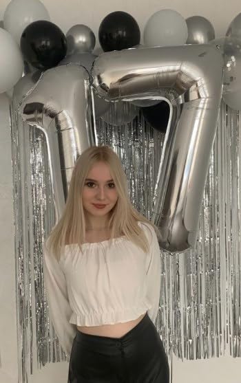 Silver Number 7 Birthday Balloon 40 Inch, Digital Balloons for 7 17 27 70 77 Party Celebration Decorations Supplies, Mylar Foil Numbers Balloon for Seven Wedding Anniversary