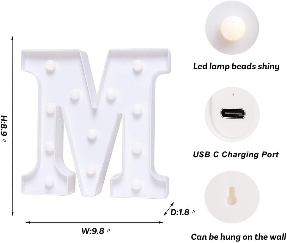 Foaky Rechargeable LED Letter Lights Sign Marquee Light Up Letters Sign for Night Light Wedding/Birthday Party Christmas Lamp Home Bar Decoration (M)