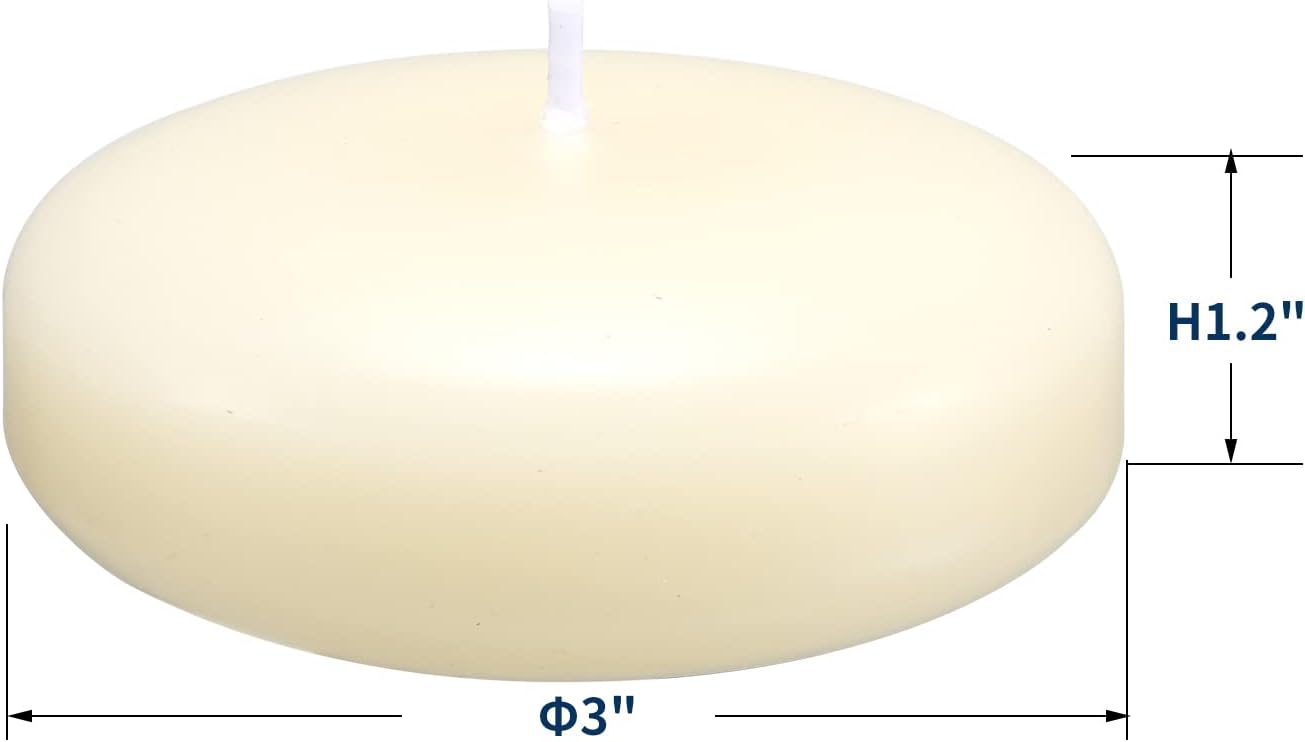 12 Pack Floating Candles, 3” Ivory Unscented Dripless Wax Burning Candles, for Weddings, Party, Cylinder Vases, and Home Decorations…