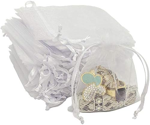 TheDisplayGuys 48-Pack 6x8 White Sheer Organza Gift Bags with Drawstring, Jewelry Candy Treat Wedding Party Favors Mesh Pouch