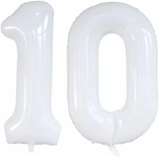 GOER Number 10 Balloons for 10th Birthday Party Decorations,42 Inch Jumbo Foil Helium Balloons for 10th Anniversary (White)