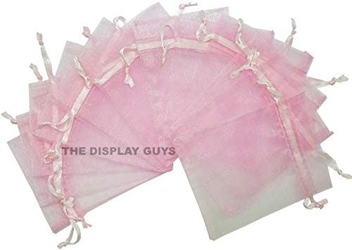 TheDisplayGuys 100-Pack XS 2 x 2 3/4" Pink Sheer Organza Gift Bags with Drawstring, Jewelry Candy Treat Wedding Party Favors Mesh Pouch