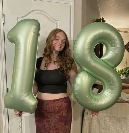 Sage Green Foil Number 8 Balloon 40 Inch, Helium Mylar Eight Number 8 18 28 38 48 58 80 88 Birthday Balloons, 8th Oliver Green Women Men Wedding Anniversary, Graduations Party Supplies