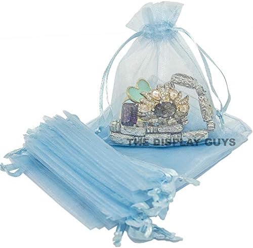 TheDisplayGuys 48-Pack 6x8 Blue Sheer Organza Gift Bags with Drawstring, Goodie Bags for Jewelry, Candy Bags, Treat Bags, Wedding Favors Small Mesh Bags