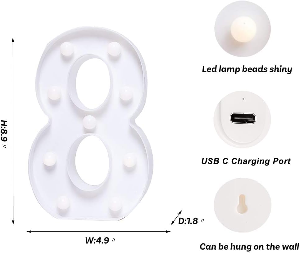 Foaky Rechargeable LED Letter Lights Sign Marquee Light Up Letters Sign for Night Light Wedding/Birthday Party Christmas Lamp Home Bar Decoration (8)