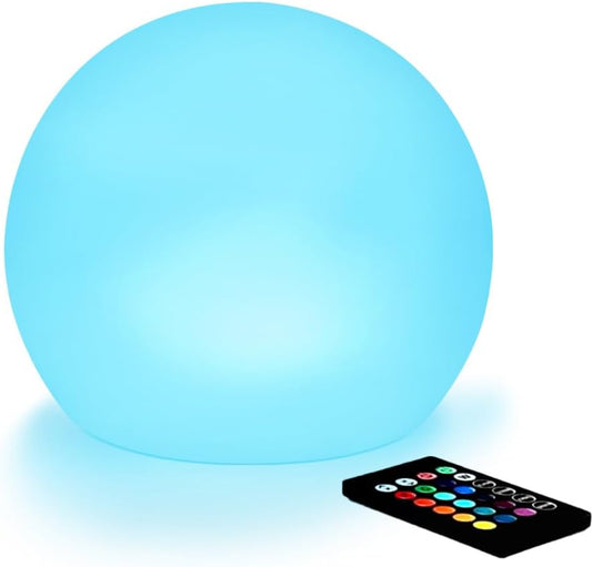 10-Inch LED Ball Light, Rechargeable Dimmable LED Glowing Orb Light w/Remote, 16 RGB Color Changing Globe Floor Lamp, Indoor/Outdoor Waterproof Mood Lamp for Home Lawn Party Pool Decor