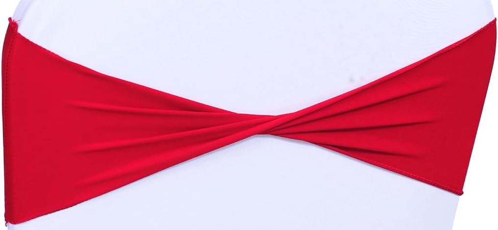 MDS Pack of 100 Spandex Chair Sashes Bows Elastic Stretch Dining Chair Bands Ties Without Slider Buckle Universal fits for Wedding Baby Shower Birthday Party Banquet Event Decoration - Red