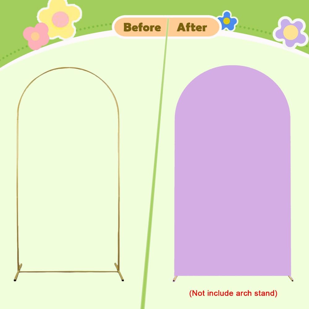 Purple Arch Cover 6ft Lavender Spandex Fitted Round Top Back Drop Covers Chiara Backdrop-Cover Wedding Arched Back Drop Panels for Bridal Shower Arch-Backdrop Banquet Garden Party Decor