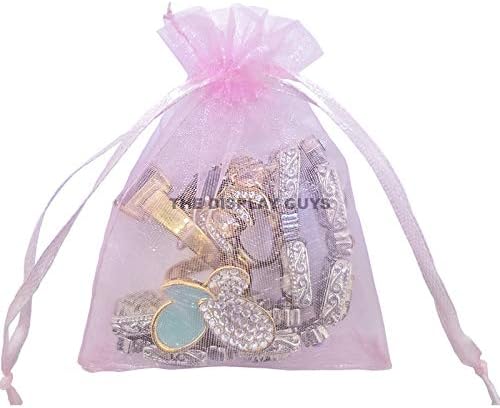 TheDisplayGuys 100-Pack 3x4 Pink Sheer Organza Gift Bags with Drawstring, Jewelry Candy Treat Wedding Party Favors Mesh Pouch