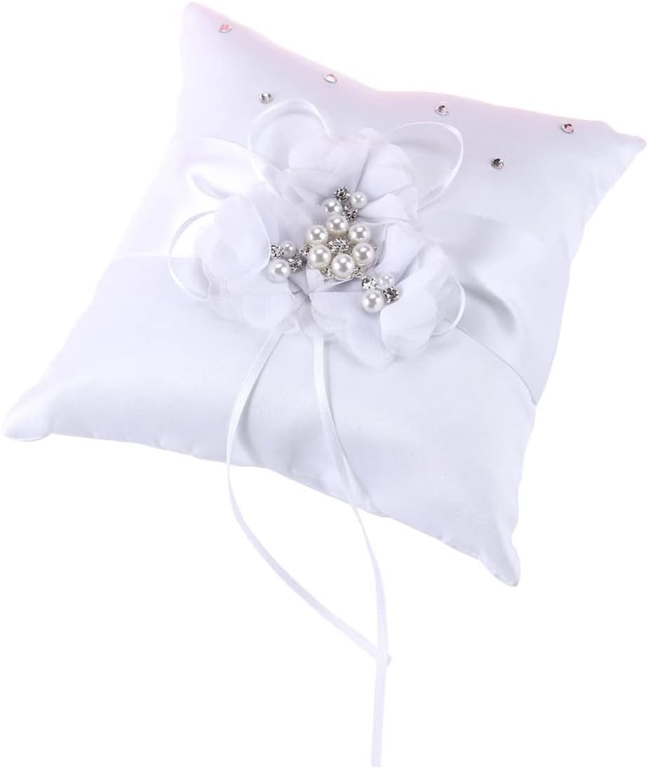PRETYZOOM Bride Vintage Rings Bridal Bearer Pillow Retro Decor Wedding Faux Pearl Ribbons Pillows Girl Mini Basket Quinceanera Pearl Rings White Artificial