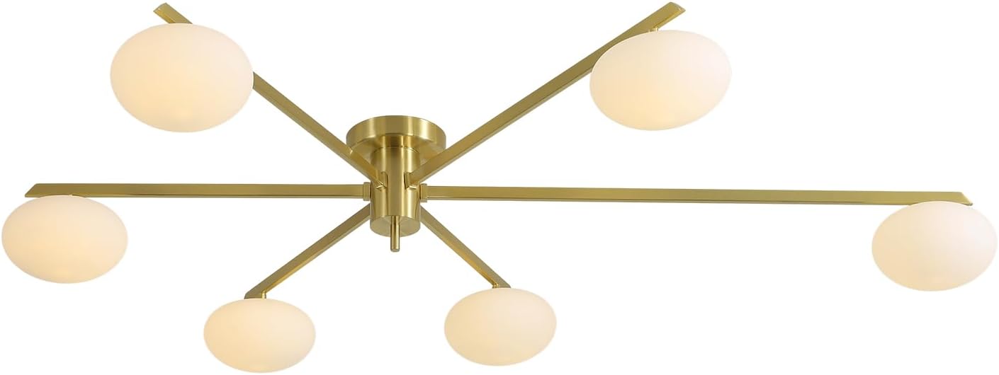 6-Lights Gold Sputnik Chandelier Modern Ceiling Light Fixtures Retro Glass Ceiling Lamp Industrial Semi Flush Mount Lights for Kitchen Living Room Dining Room MCL01-6 GD