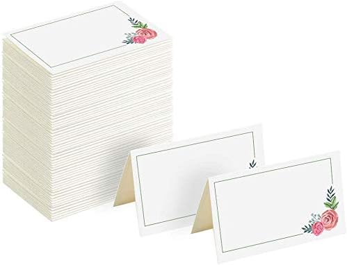 100Pcs Place Cards, Elegant Table Cards with Floral, Rustic Texture Seating Cards, Kraft Paper Name Cards, Perfect for Weddings, Dinner Parties, Banquets, Events, 2 x 3.5 inches