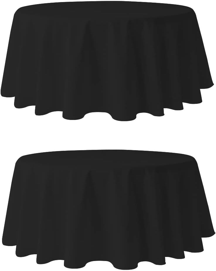 Pomp Black 120" Inch Round Premium Polyester Tablecloth (2Pack) | Wrinkle + Stain Resistant Easy Care Fabric | Fits Round or Circle Table