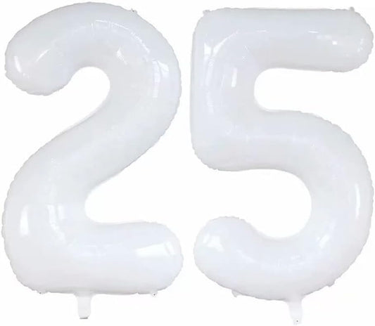 GOER Number 25 Balloons for 25th Birthday Party Decorations,42 Inch Jumbo Foil Helium 52 Balloons for 52nd Birthday Party Decoration (White)