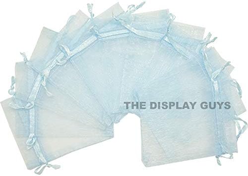 TheDisplayGuys 48-Pack 3x4 Blue Sheer Organza Gift Bags with Drawstring, Jewelry Candy Treat Wedding Party Favors Mesh Pouch
