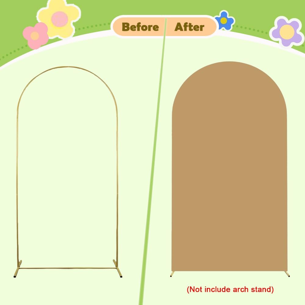 Khaki Wedding Arch Cover 6FT Spandex Arches Cover Brown Round Top Chiara Backdrop Cover Tan Arch Frame Fabric Double Sided Arched Covers for Baby Shower Birthday Party Decoration