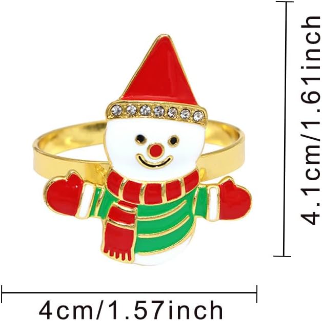 Snowman Napkin Rings Set of 6, Christmas Party Napkin Holder Buckles, Thanksgiving Xmas Napkin Rings (Red, One Size)