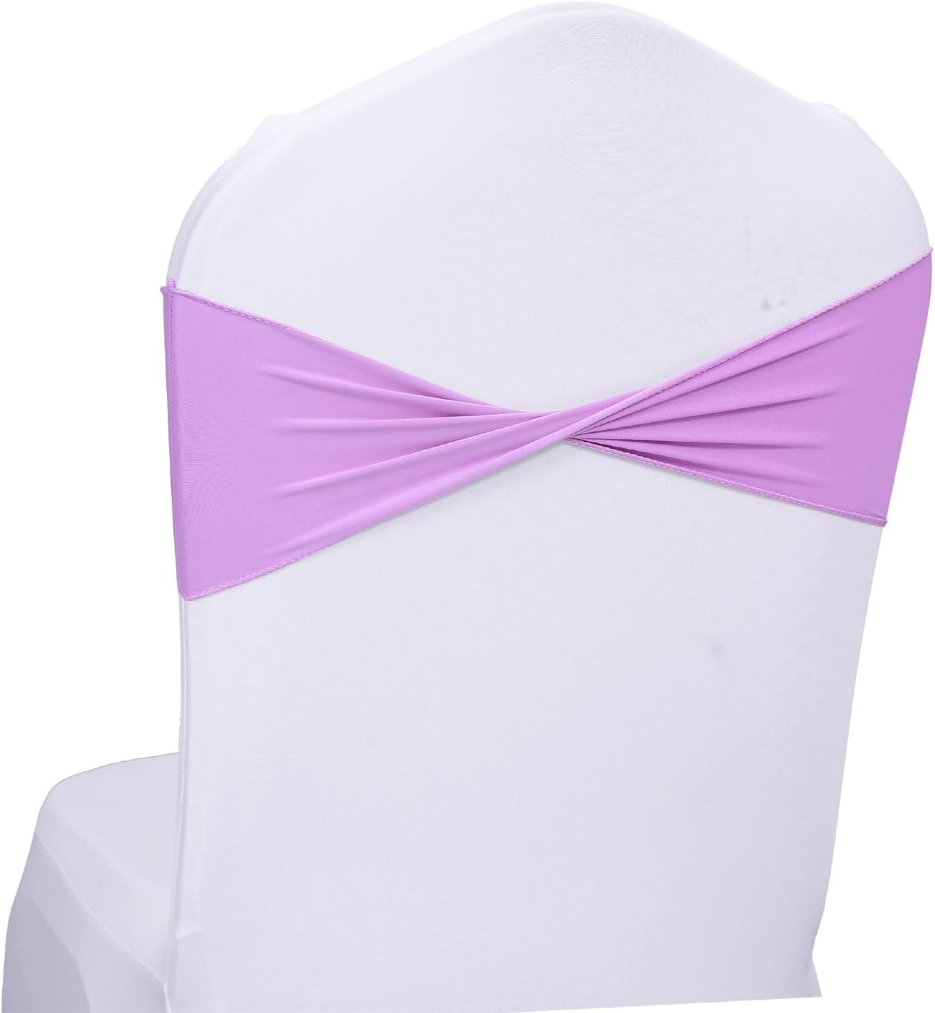 MDS Pack of 10 Spandex Chair Sashes Bows Elastic Stretch Dining Chair Bands Ties Without Slider Buckle Universal fits for Wedding Baby Shower Birthday Party Banquet Event Decoration - Light Purple