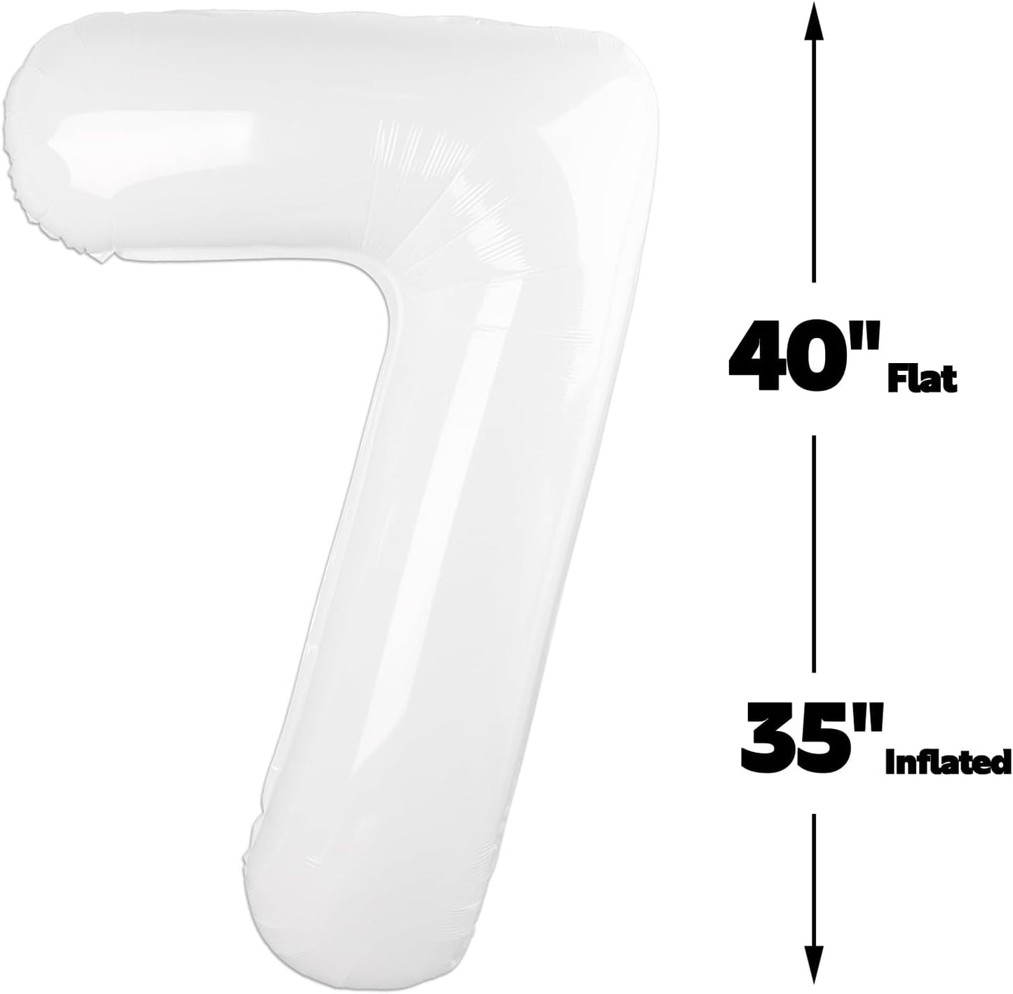 Digital Number 7 White Birthday Balloon 40 Inch, Foil Balloons for 7 17 27 70 77 Party Decorations Supplies, White Mylar Numbers Balloon for Seven Wedding Anniversary