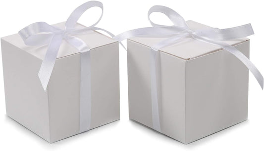 COTOPHER 60pcs Small Gift Boxes, Favor Boxes 2x2x2 inches Paper Gift Boxes with Ribbons Candy Box for Wedding Favors Baby Shower Bridal Shower Birthday Party (White)