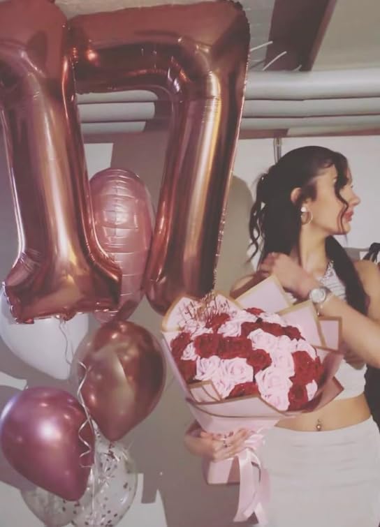 Digital Number 7 Rose Gold Birthday Balloon 40 Inch, Foil Balloons for 7 17 27 70 77 Party Decorations Supplies, Rose Gold Mylar Numbers Balloon for Seven Wedding Anniversary